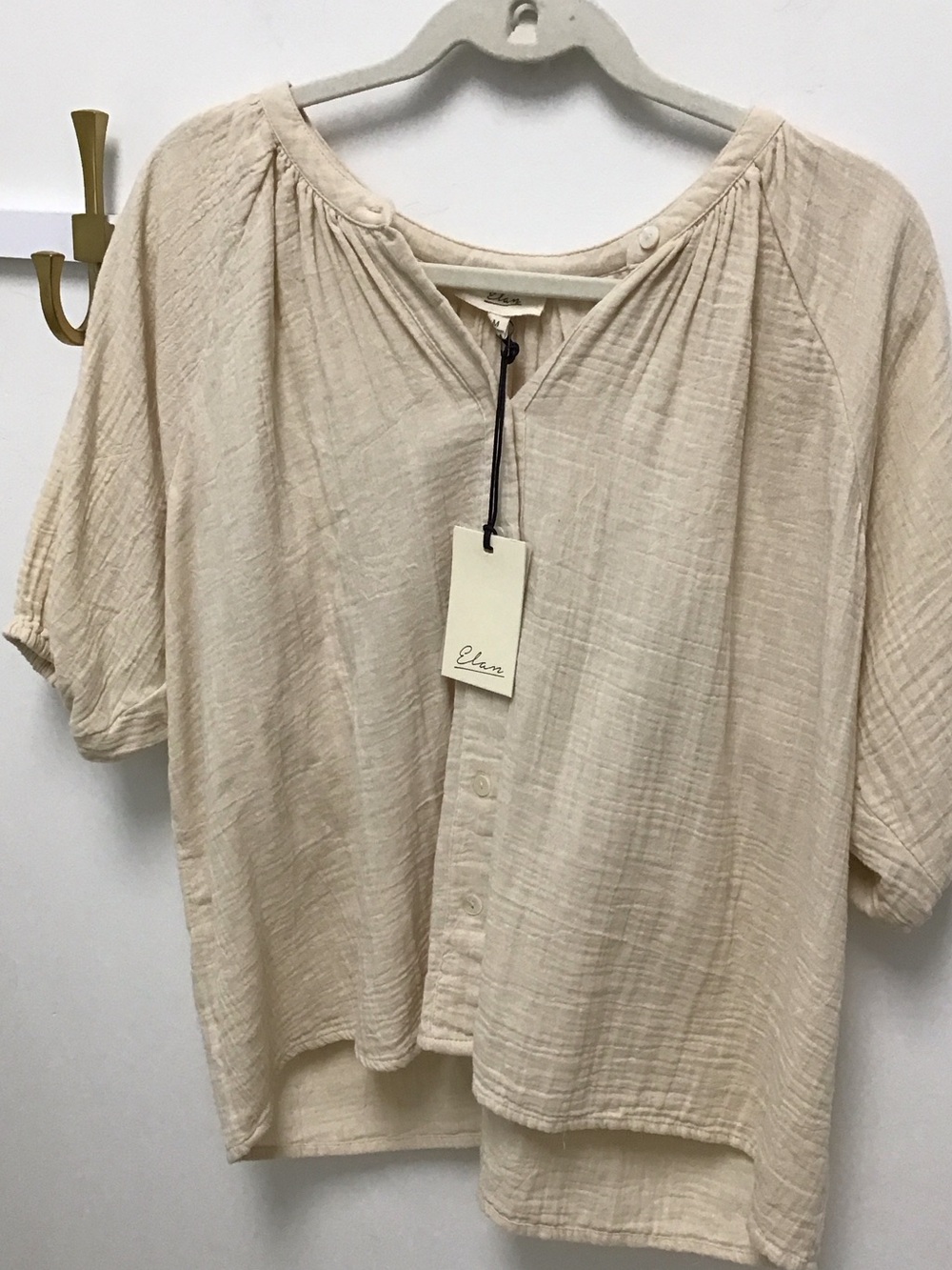 Elan natural spring Soft Cream Button-Front Cotton Gauze Blouse